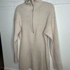 H&M Women's Cream Ribbed Sweater Dress Zip Up